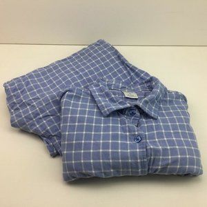 Cabernet Mens Sleepwear Blue Plaid Button Shirt Drawstring Waistband Pant Set XL